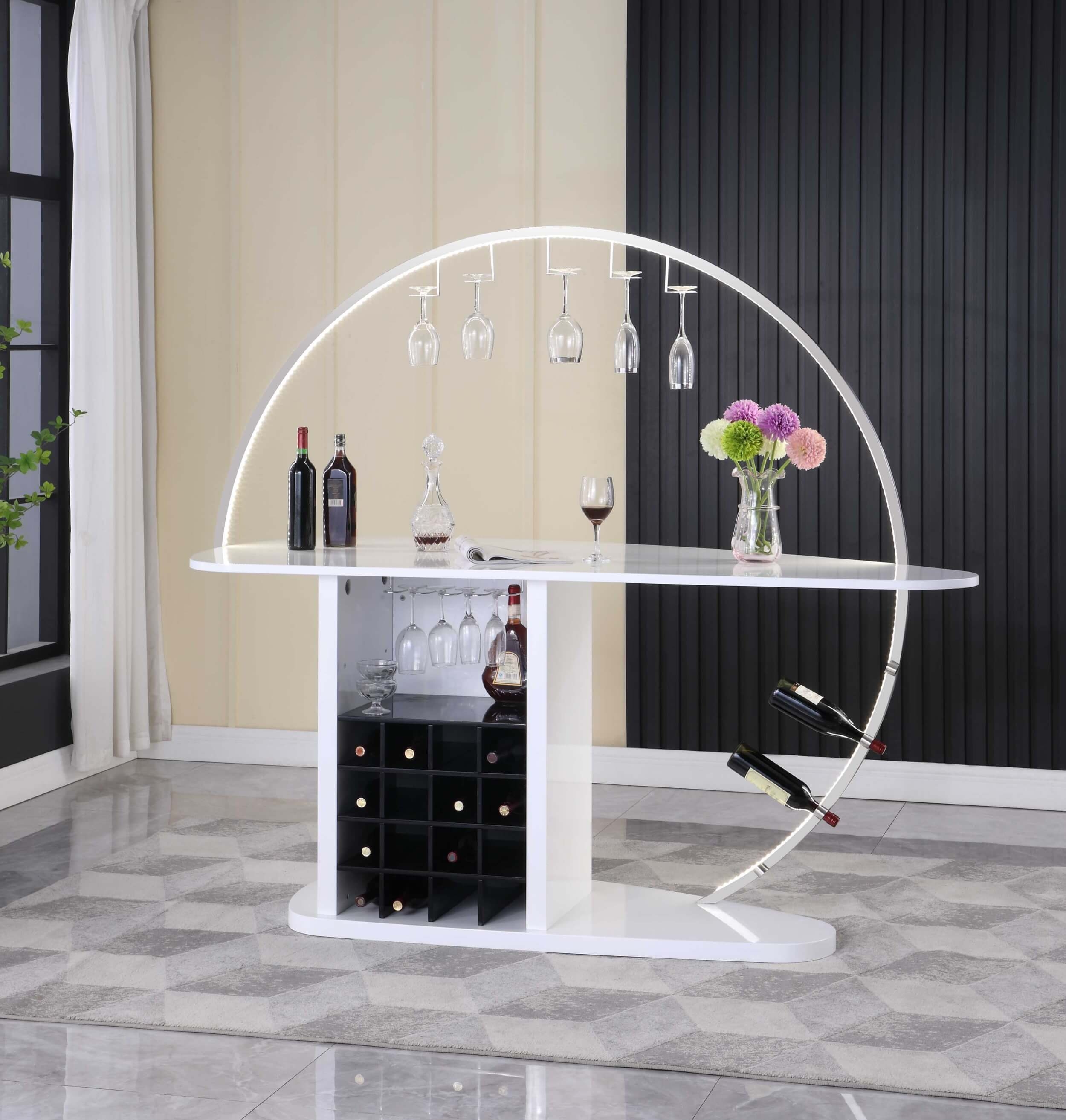 Bowery Contemporary Bar w/Customizable LED Lights & Bottle Racks