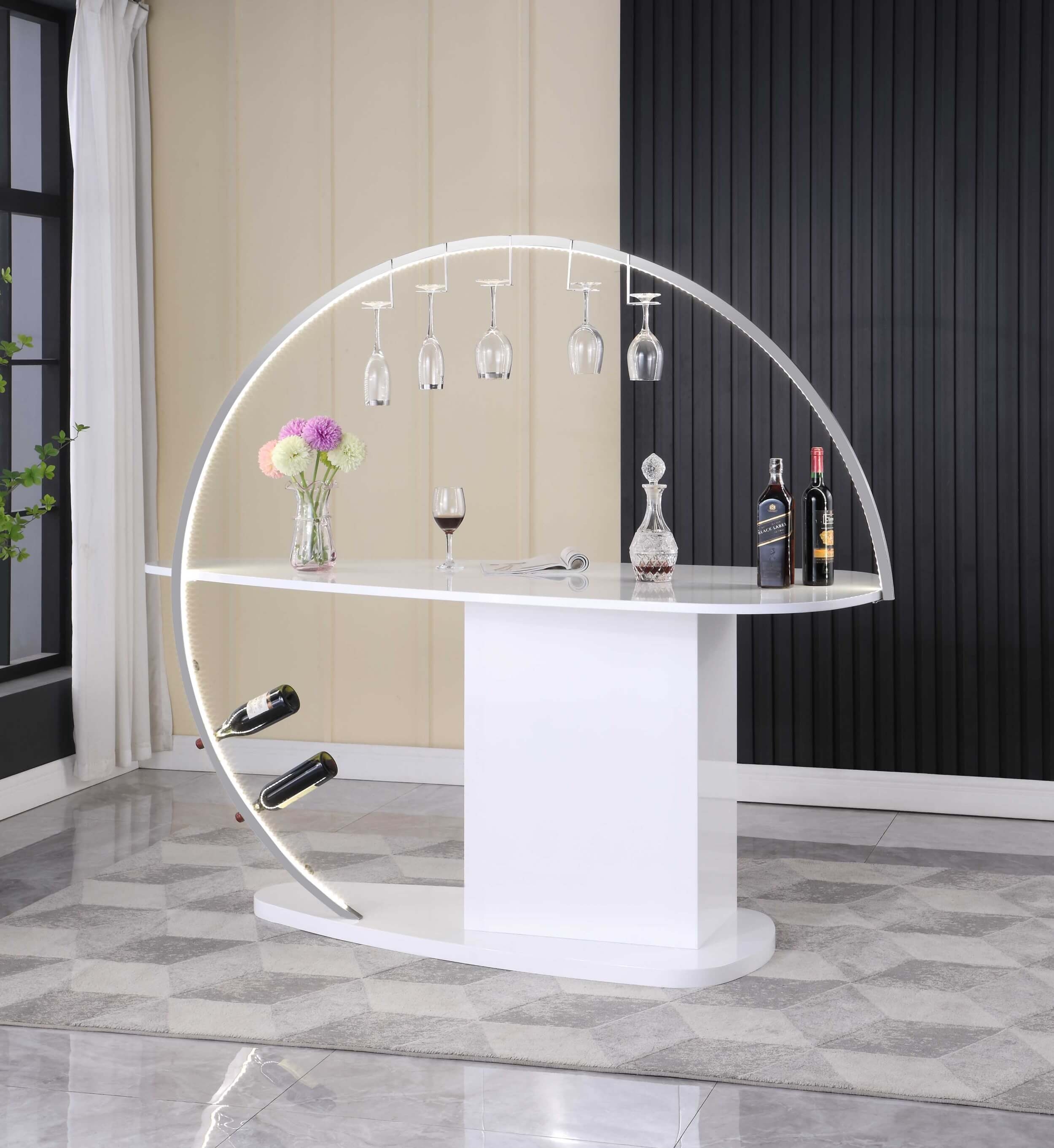 Bowery Contemporary Bar w/Customizable LED Lights & Bottle Racks
