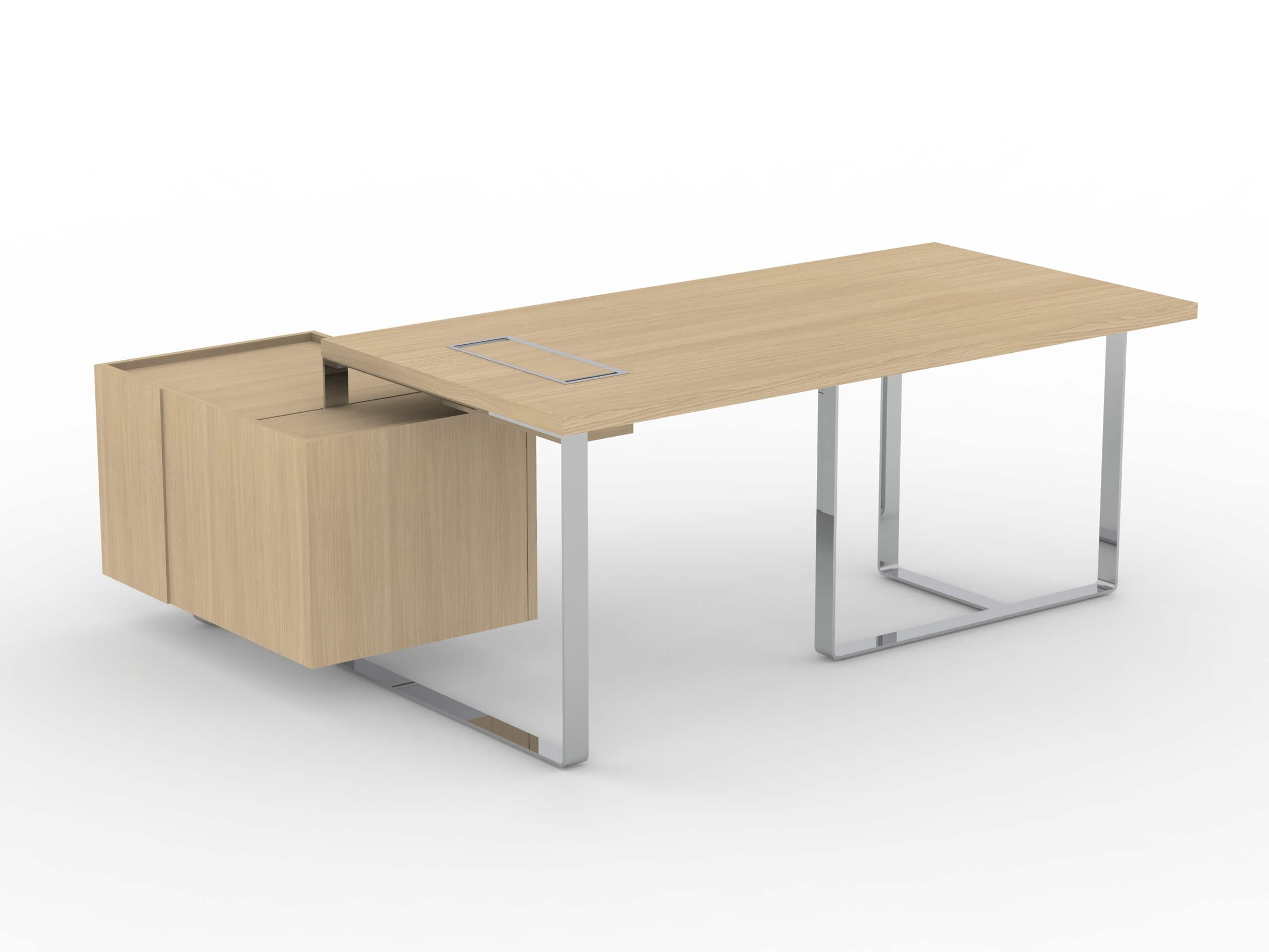 NARBUTAS Plana Wood Veneer Executive Desk w/Pedestal & Modesty Panel