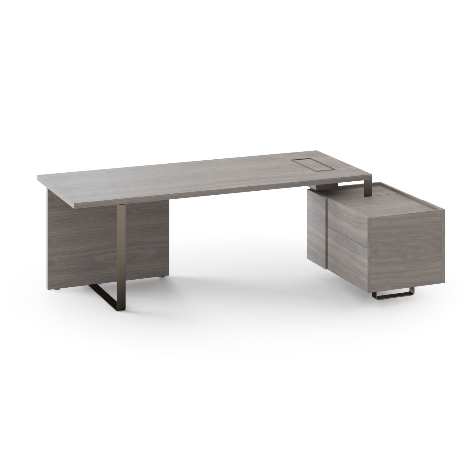 Plana Executive Storage Desk w/Grommet, Metal Frame, Box for Power Socket & Modesty Panel