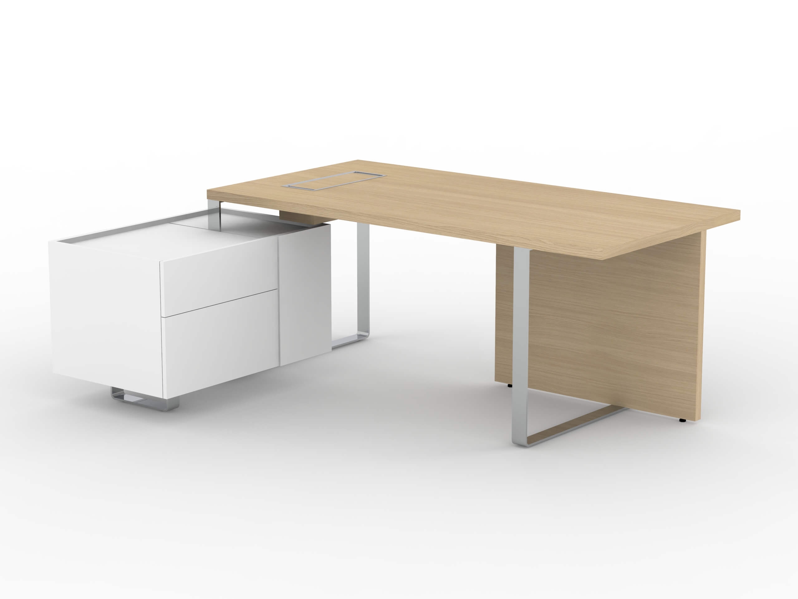 Plana Wood Veneer Executive Desk w/Fixed Pedestal & Modesty