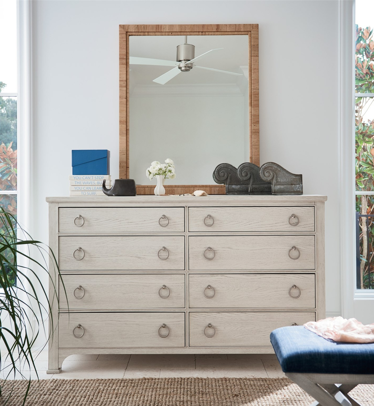 Long Key Rattan/Wood Panel Bedroom Set