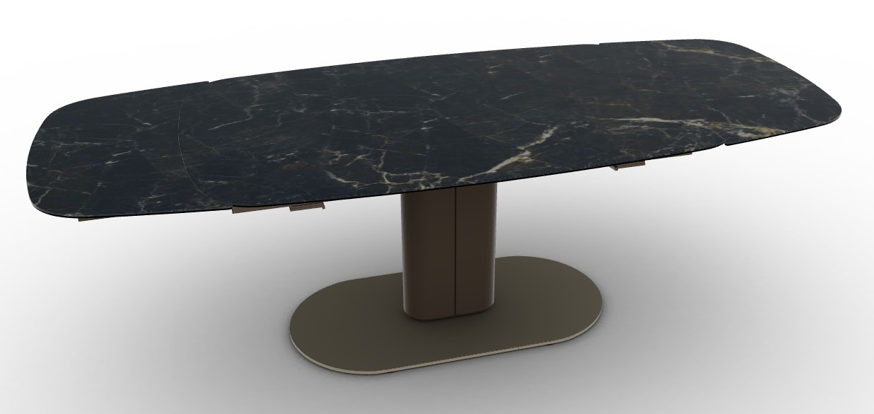 Cameo W65"-95" Rectangular Ceramic/Metal Pedestal Extendable Dining Table w/Rounded Corners