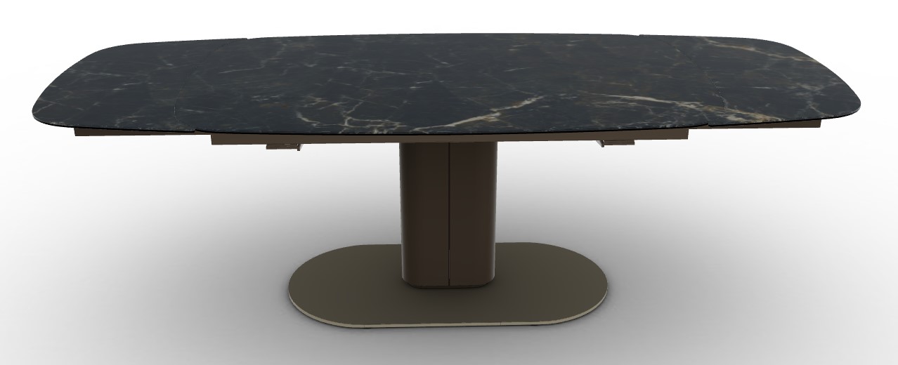 Cameo W65"-95" Rectangular Ceramic/Metal Pedestal Extendable Dining Table w/Rounded Corners