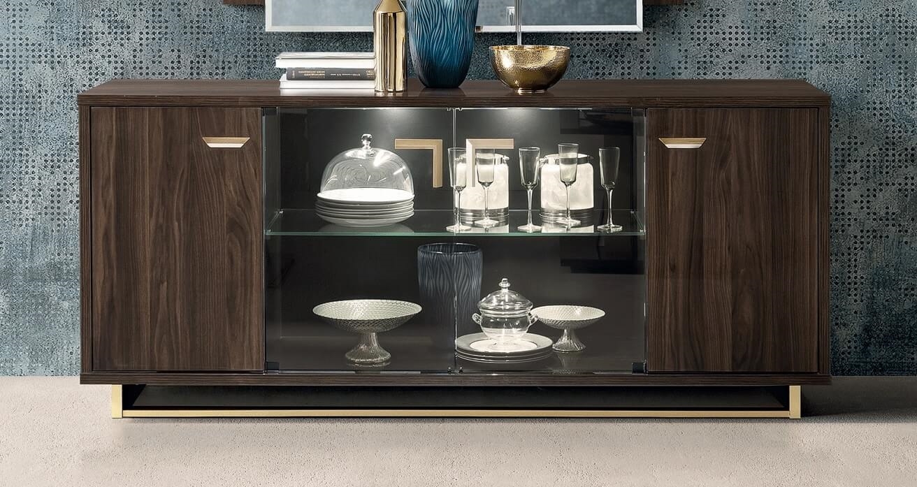 Volare Wood Veneer 4-Door Buffet w/2 Glass Doors