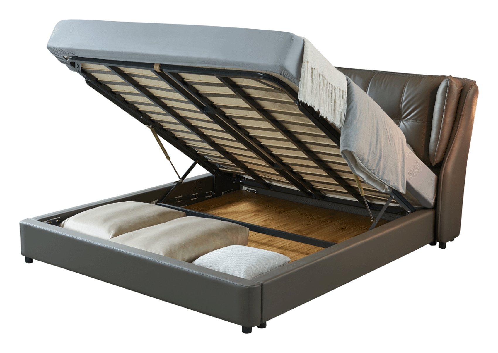 1806 Top-Grain Leather/Split Leather Storage Platform Bed