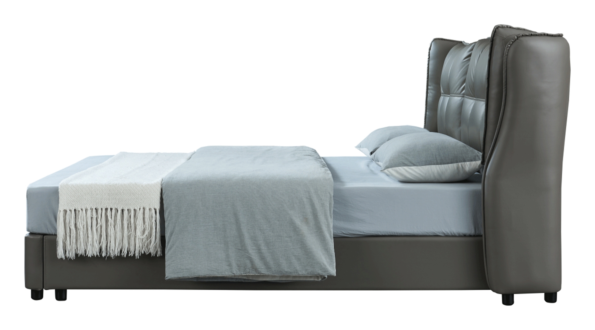 1806 Top-Grain Leather/Split Leather Storage Platform Bed, Queen Size