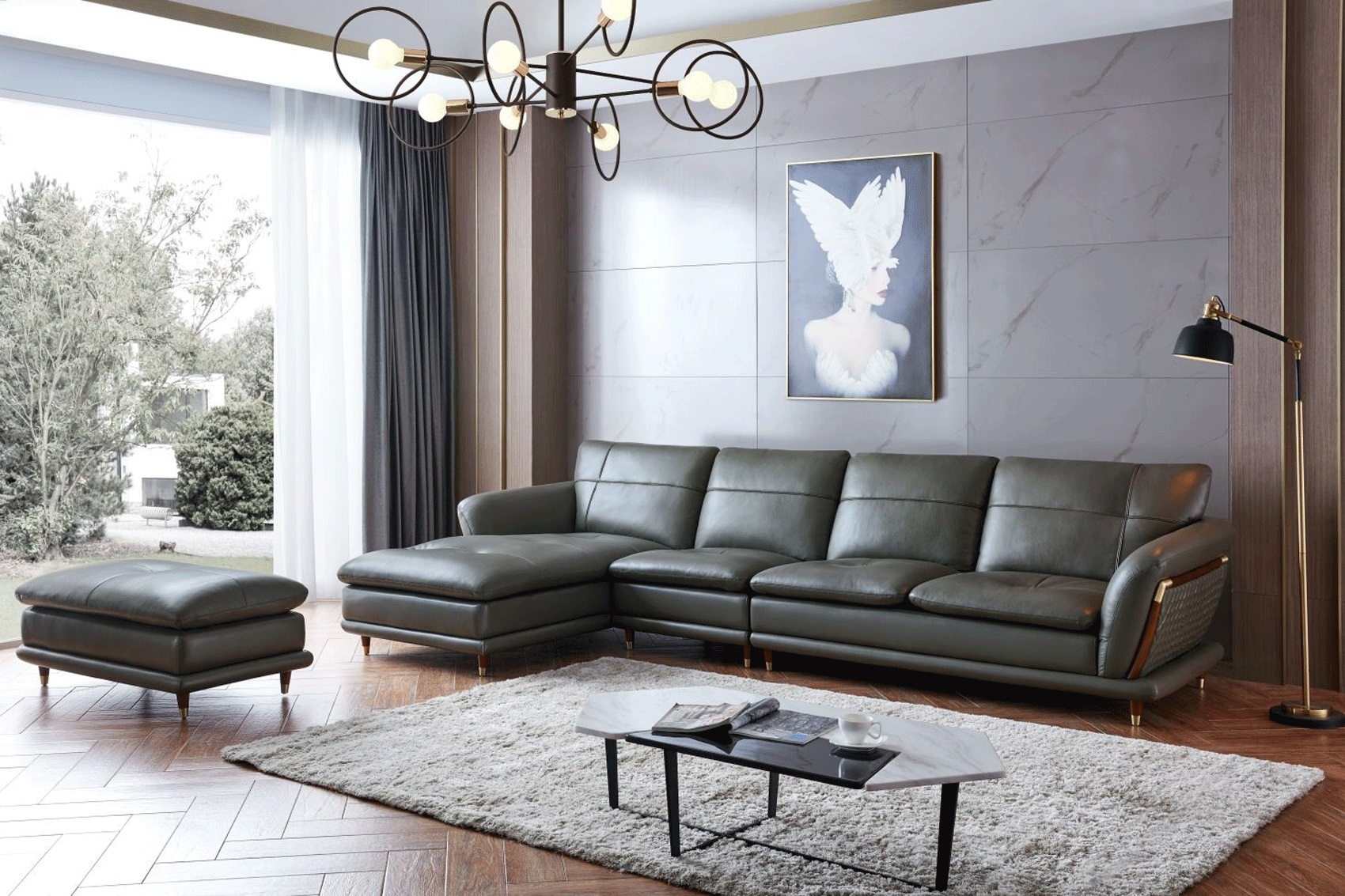 9180 Top Grain Leather L-Shaped Sectional Sofa w/Left Chaise