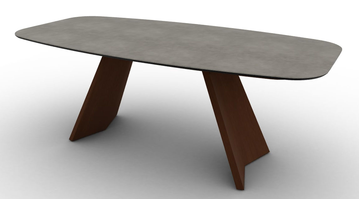 Icaro W78.7-inch Ceramic/Wood Customizable Elliptical Dining Table