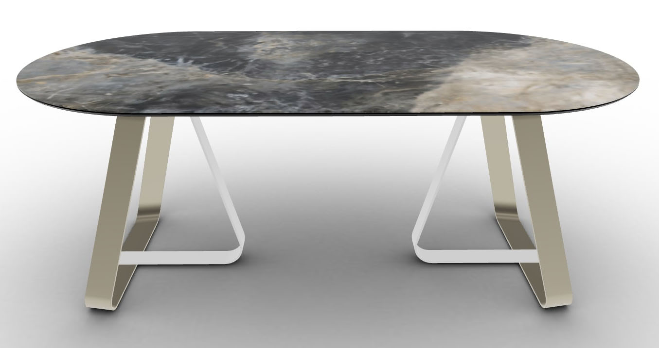Sunshine W78.7-inch Ceramic/Metal Customizable Oval Dining Table
