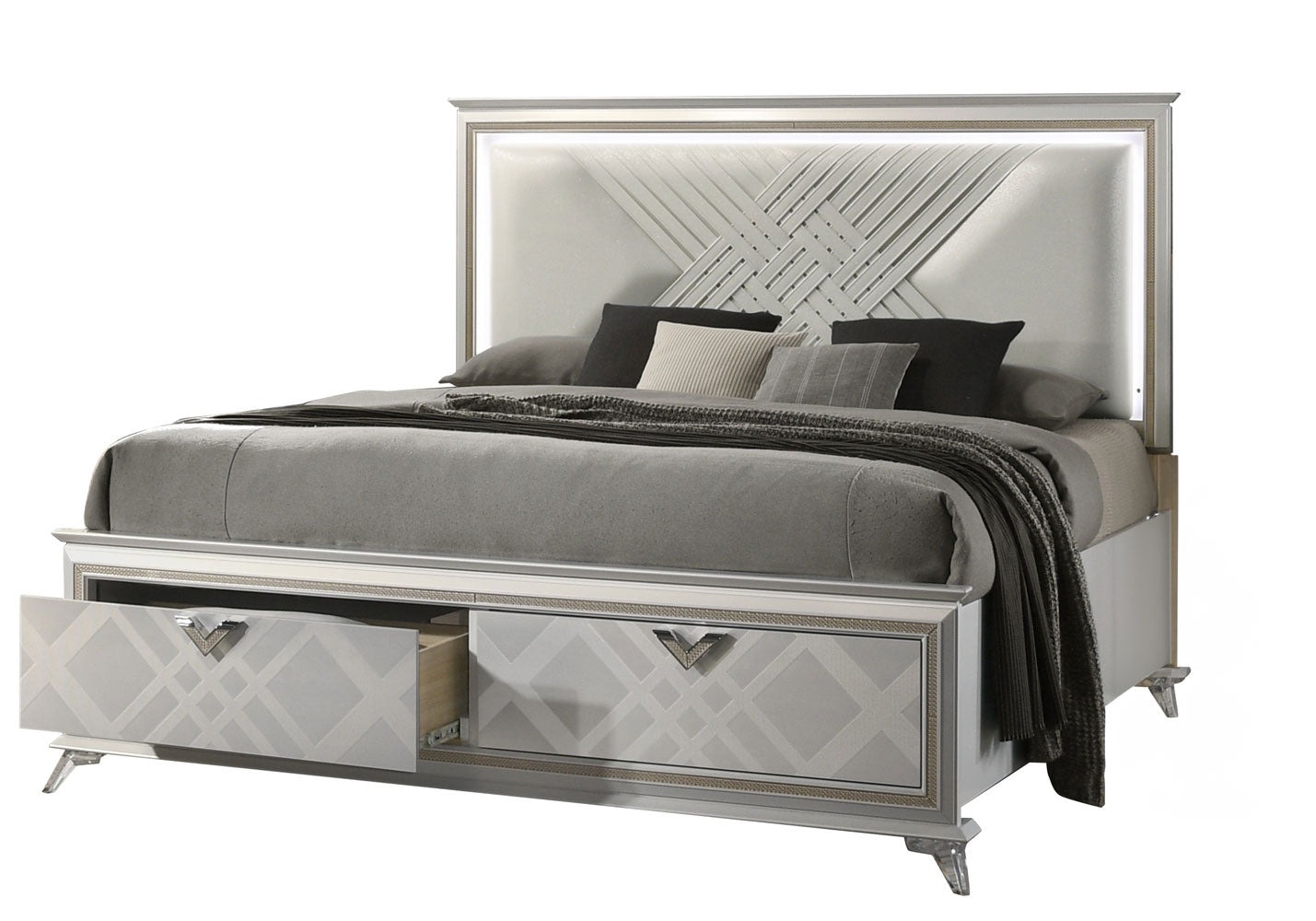 Brickfield Leatherette Bedroom Set w/LED & Storage