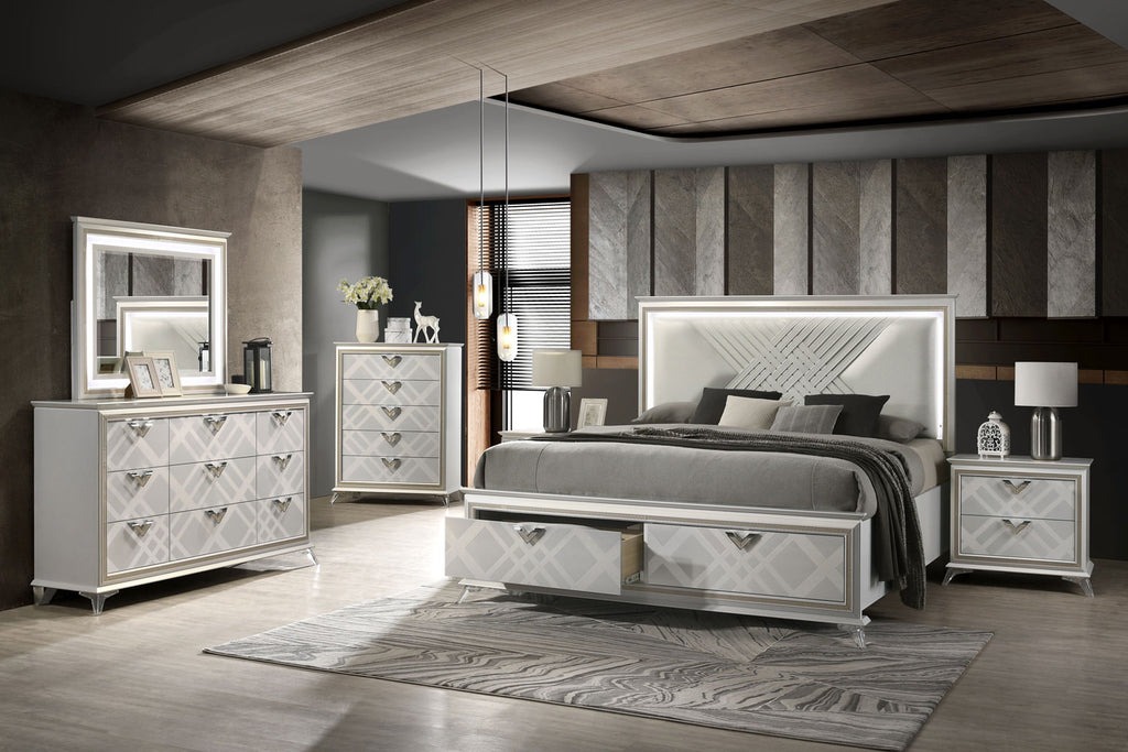 Brickfield Leatherette Queen Size Bed w/LED & Storage