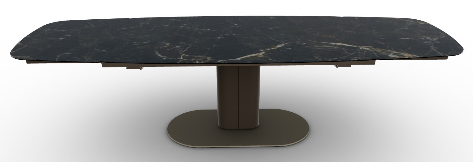 Cameo W78.8"-116.6" Rectangular Ceramic/Metal Pedestal Extendable Dining Table w/Rounded Corners