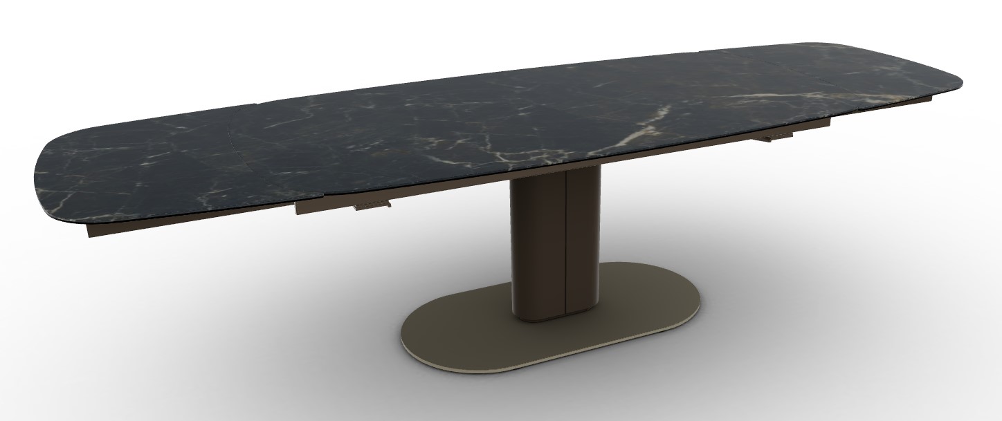 Cameo W78.8"-116.6" Rectangular Ceramic/Metal Pedestal Extendable Dining Table w/Rounded Corners