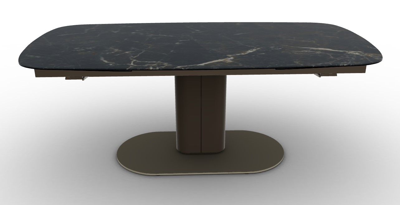 Cameo W78.8"-116.6" Rectangular Ceramic/Metal Pedestal Extendable Dining Table w/Rounded Corners