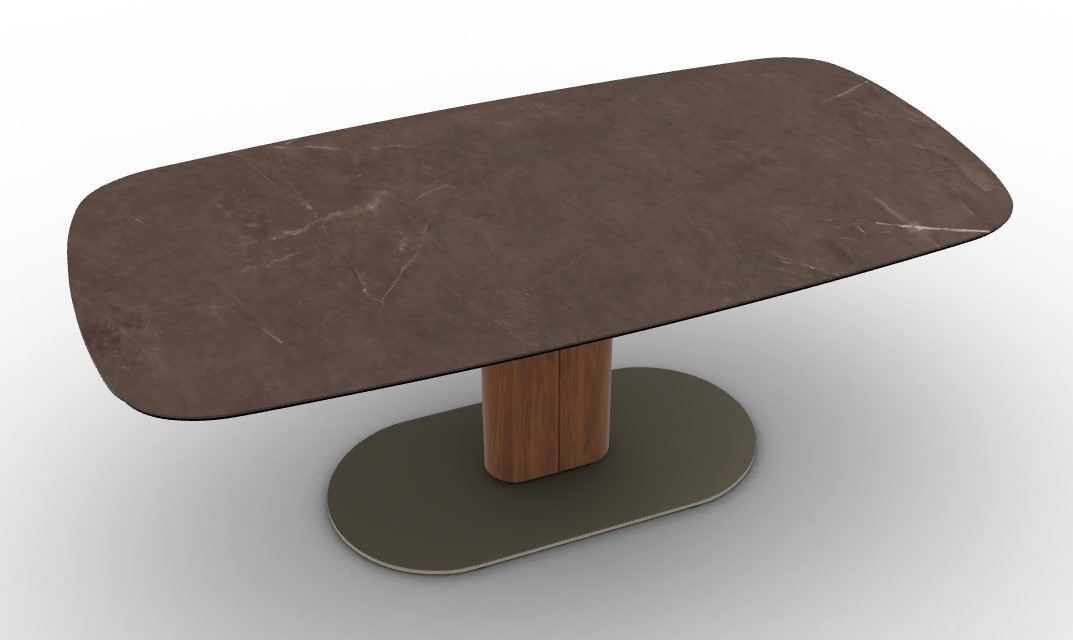 Cameo W78.8"-116.6" Rectangular Ceramic/Metal/Cannulated Wood Veneer Pedestal Extendable Dining Table w/Rounded Corners