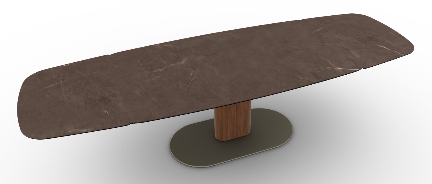 Cameo W78.8"-116.6" Rectangular Ceramic/Metal/Cannulated Wood Veneer Pedestal Extendable Dining Table w/Rounded Corners