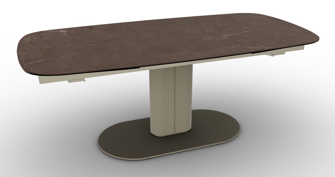 Cameo W78.8"-116.6" Rectangular Ceramic/Metal/Cannulated Wood Veneer Pedestal Extendable Dining Table w/Rounded Corners