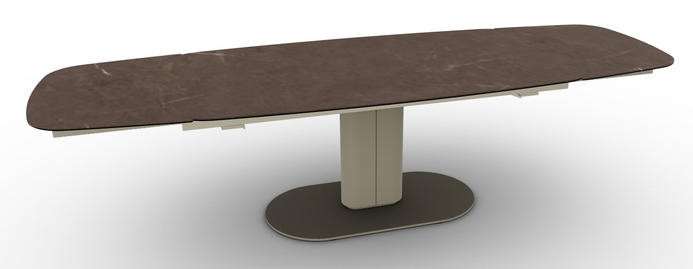 Cameo W78.8"-116.6" Rectangular Ceramic/Metal/Cannulated Wood Veneer Pedestal Extendable Dining Table w/Rounded Corners