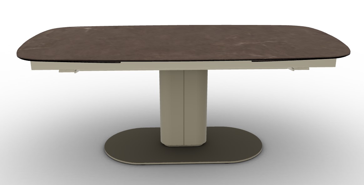 Cameo W78.8"-116.6" Rectangular Ceramic/Metal Pedestal Extendable Dining Table w/Rounded Corners