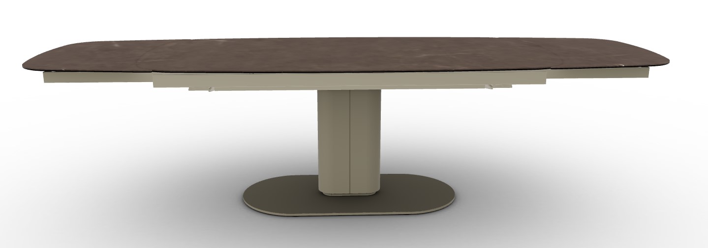 Cameo W78.8"-116.6" Rectangular Ceramic/Metal/Cannulated Wood Veneer Pedestal Extendable Dining Table w/Rounded Corners