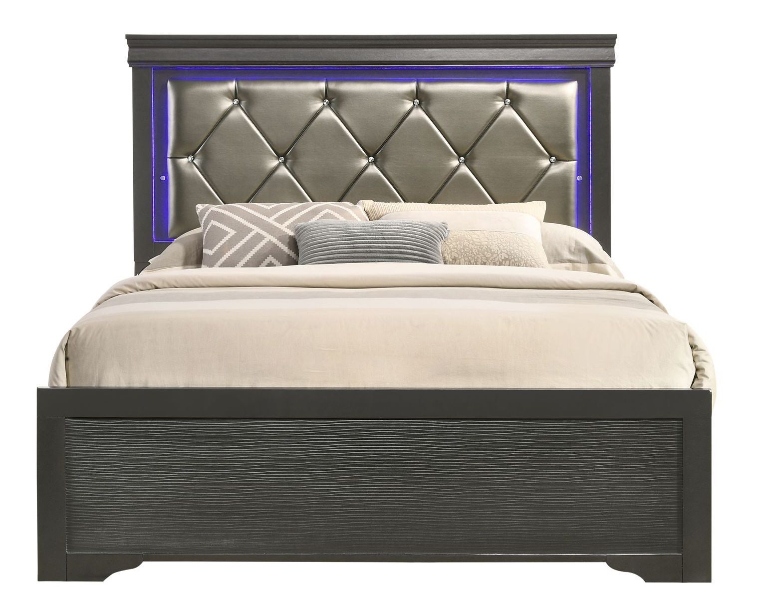 Brooklyn Full Size Bed with Polyester Upholstered Headboard & LED Lighting