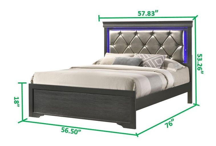 Brooklyn Full Size Bed with Polyester Upholstered Headboard & LED Lighting