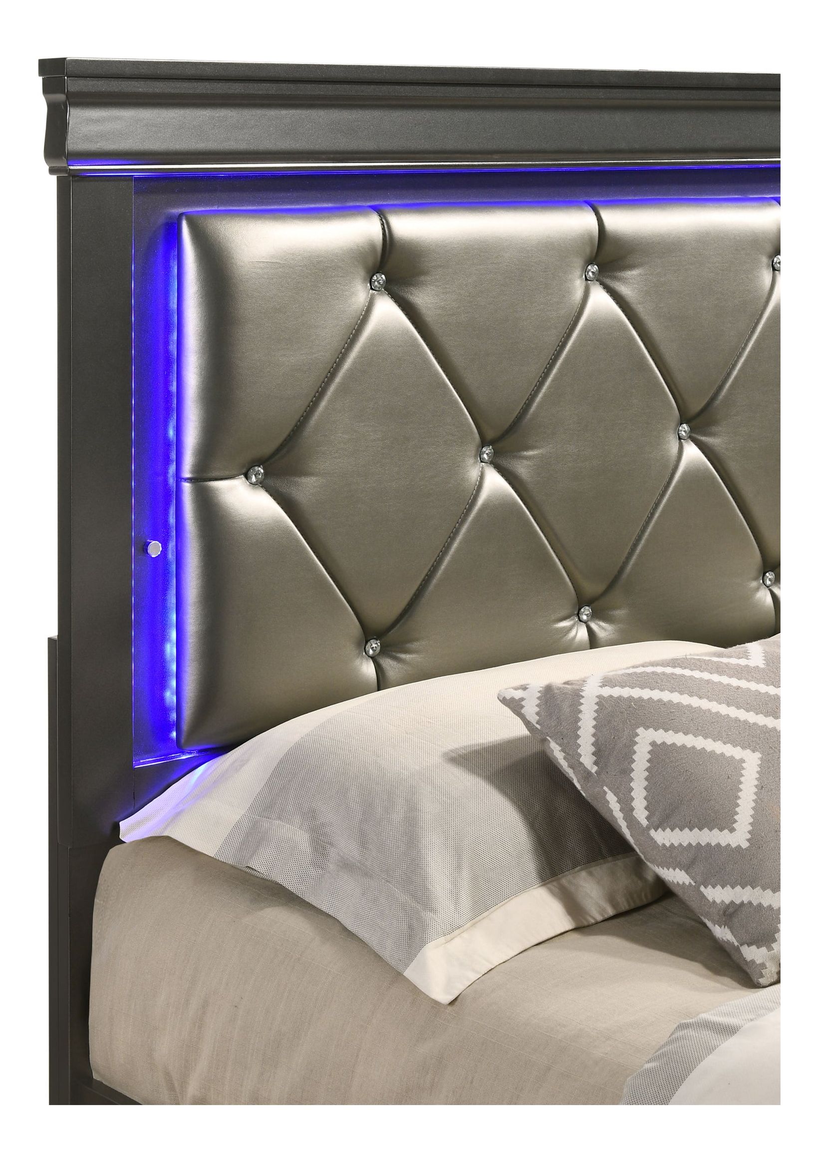 Brooklyn Full Size Bed with Polyester Upholstered Headboard & LED Lighting