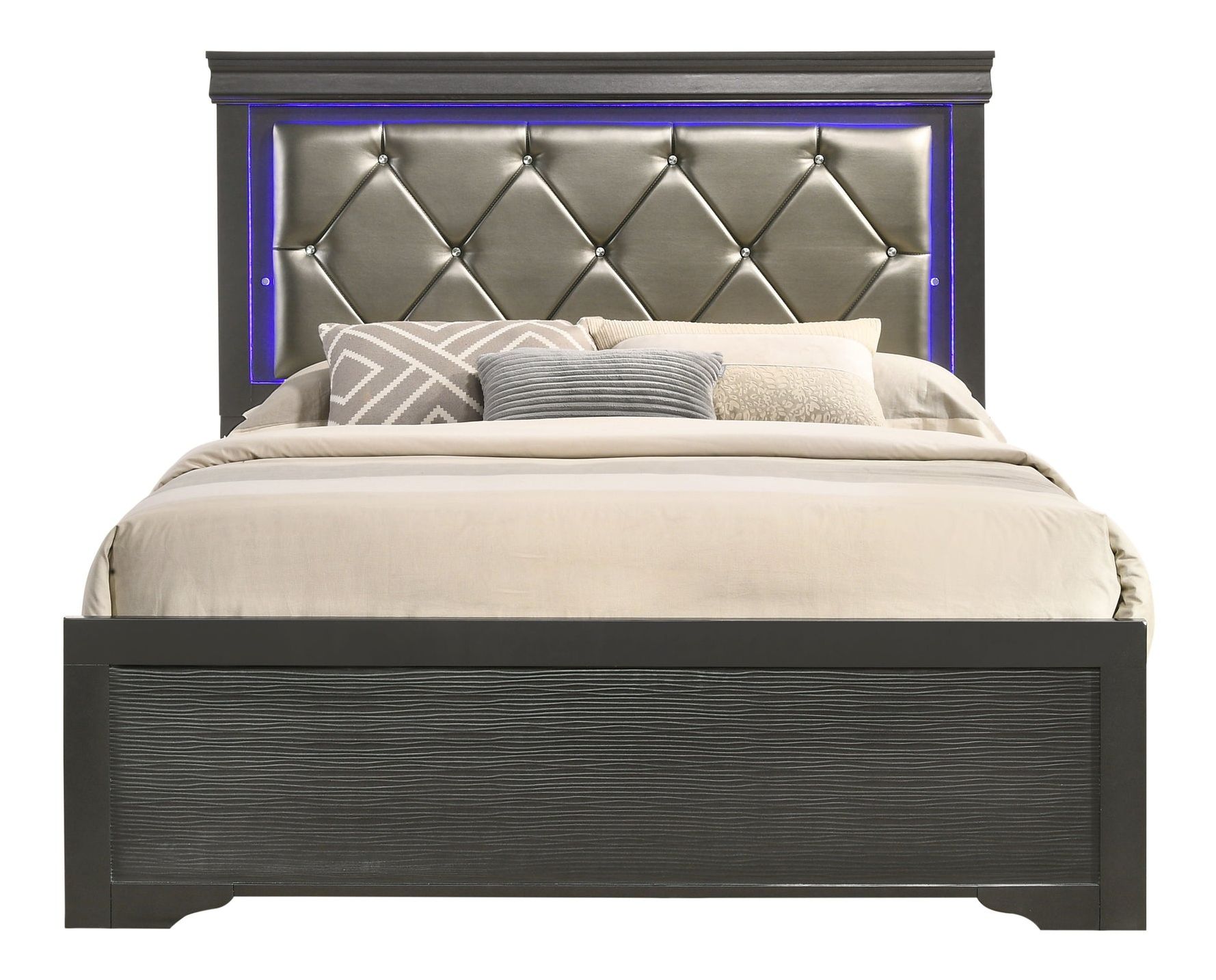 Brooklyn King Size Bed with Polyester Upholstered Headboard & LED Lighting