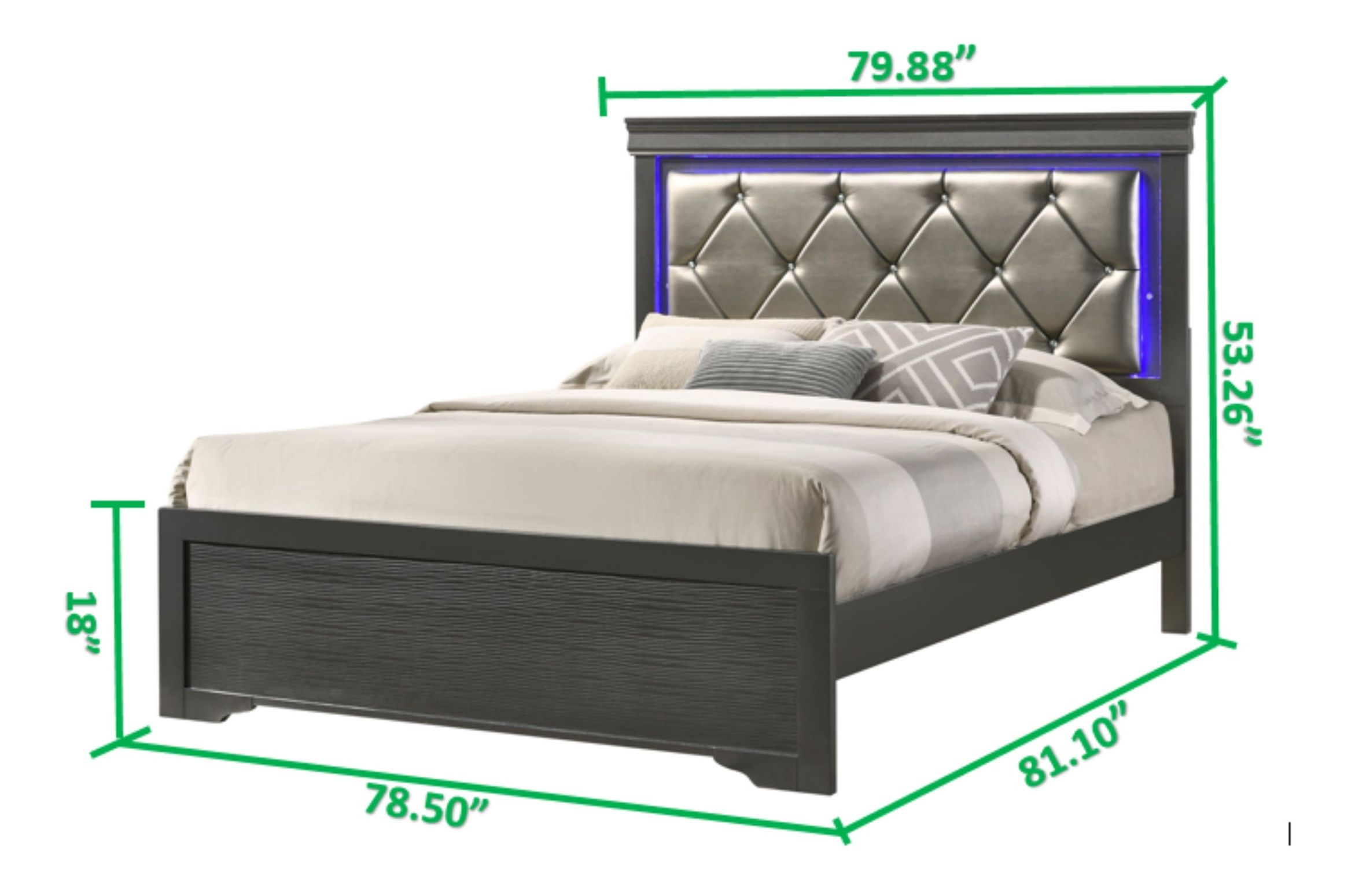 Brooklyn King Size Bed with Polyester Upholstered Headboard & LED Lighting