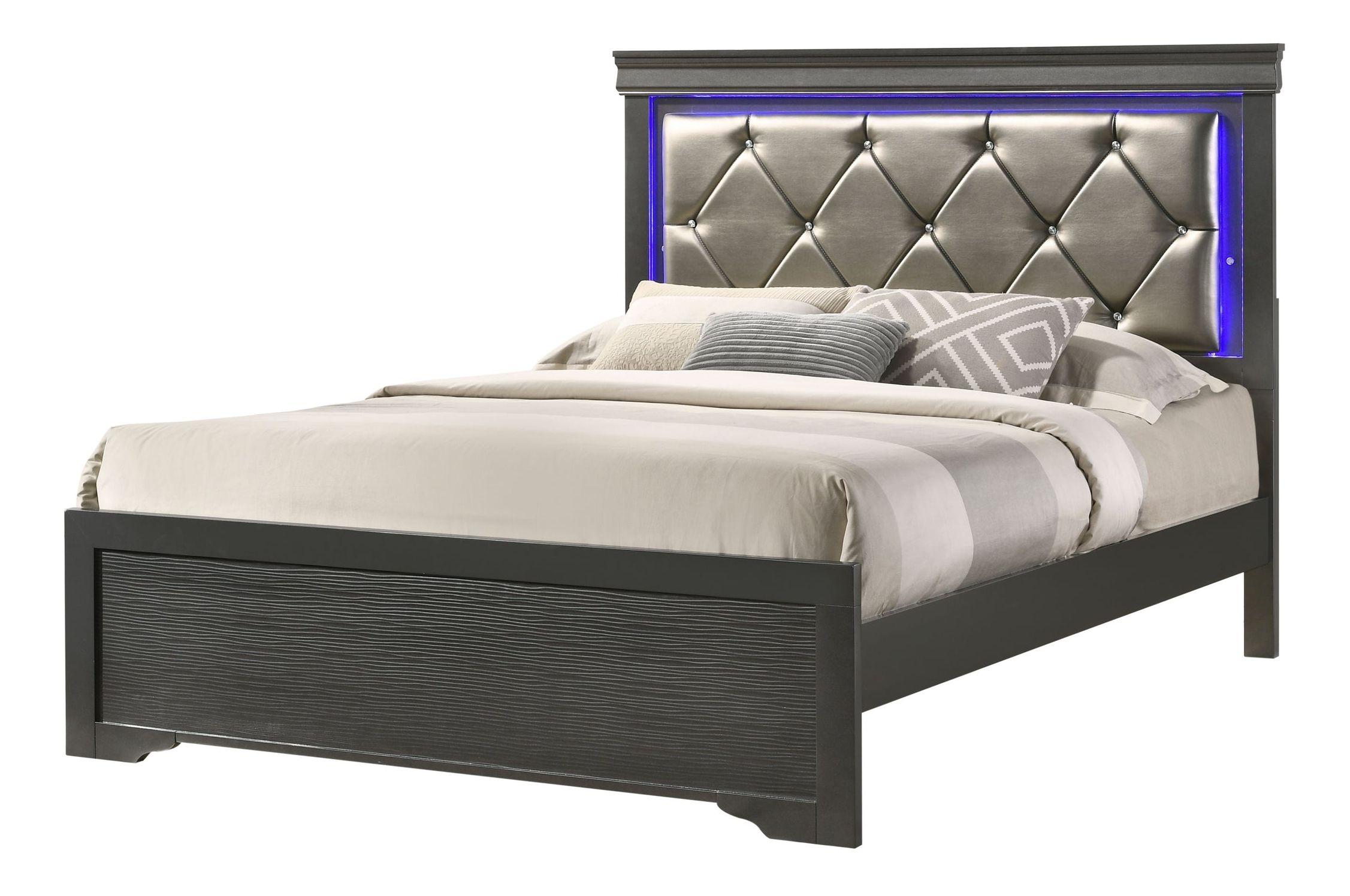 Brooklyn Bed with Polyester Upholstered Headboard & LED Lighting