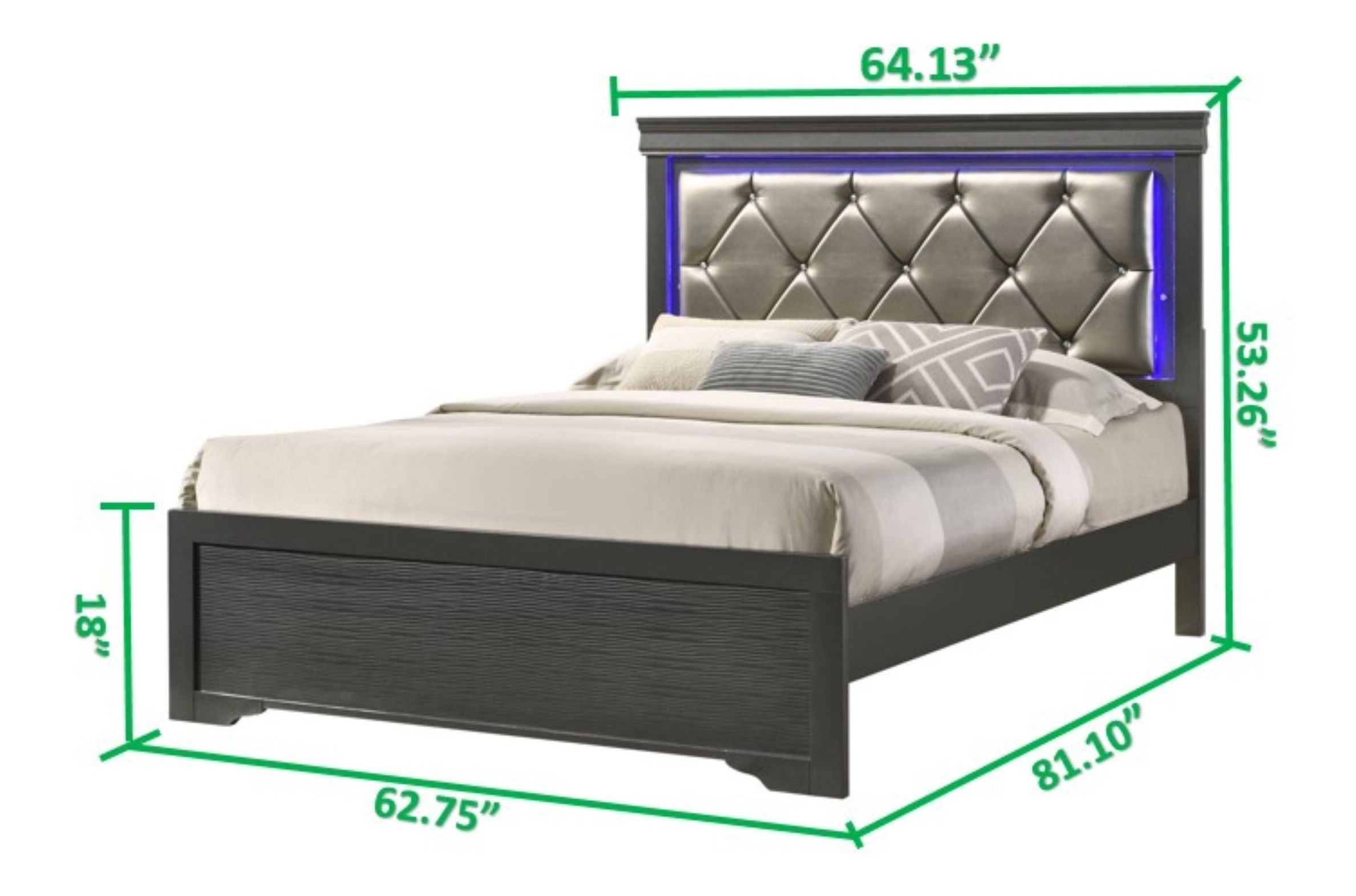 Brooklyn Modern Twin Size LED Bed made Wood in Gray