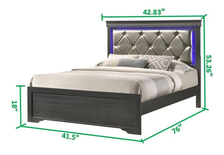 Brooklyn Twin Size Bed with Polyester Upholstered Headboard & LED Lighting
