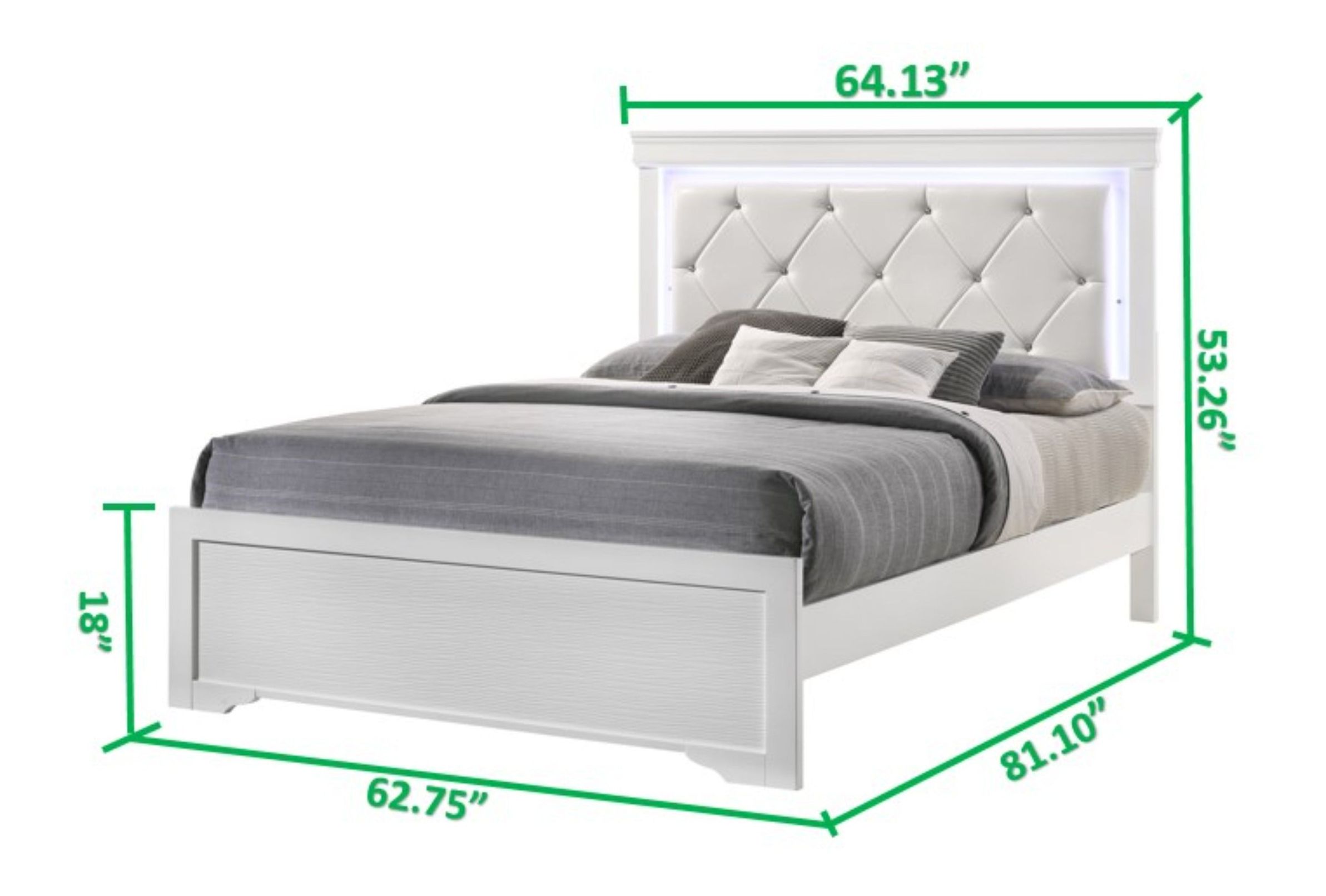Brooklyn Queen Size Bed with Polyester Upholstered Headboard & LED Lighting