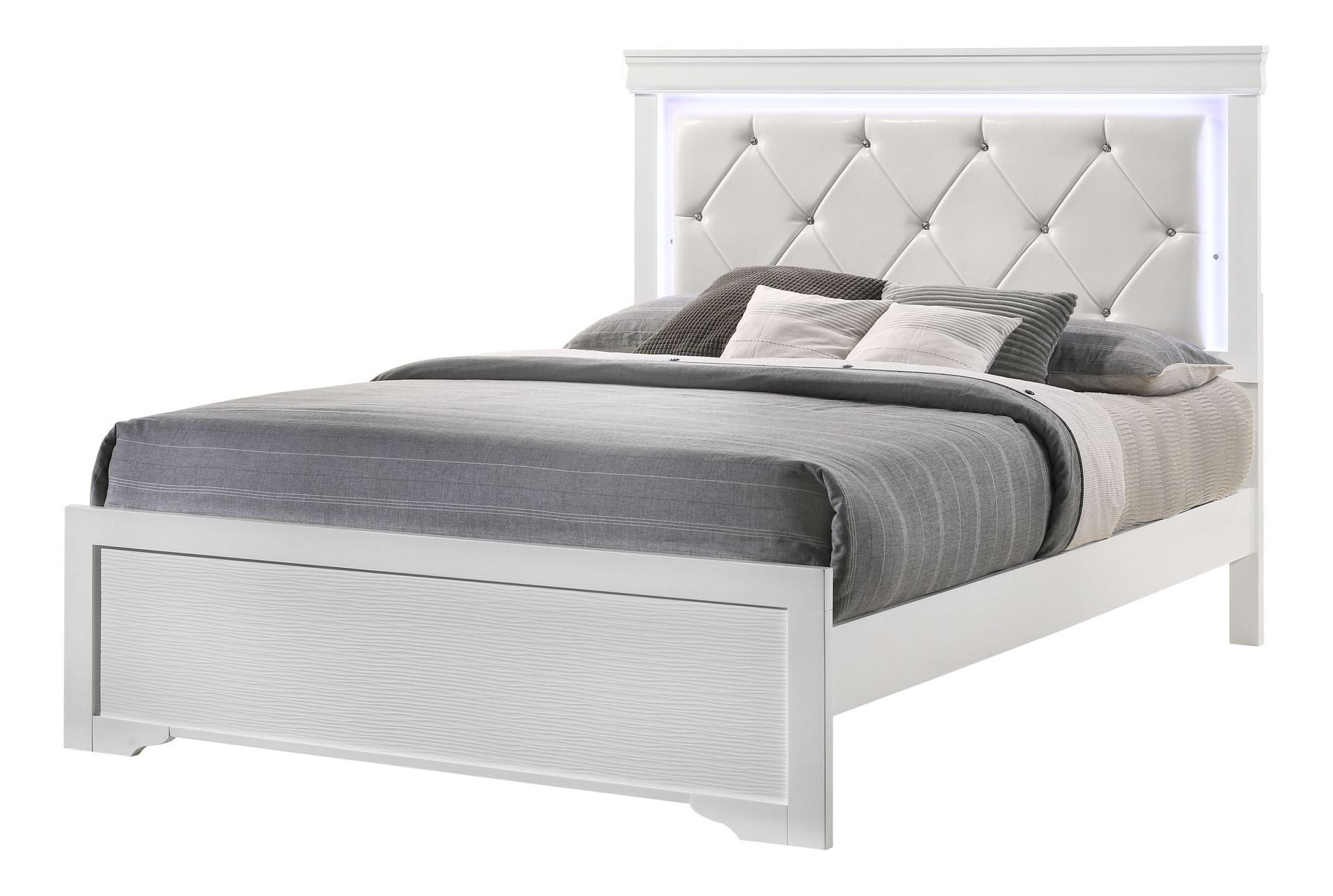 Brooklyn Queen Size Bed with Polyester Upholstered Headboard & LED Lighting
