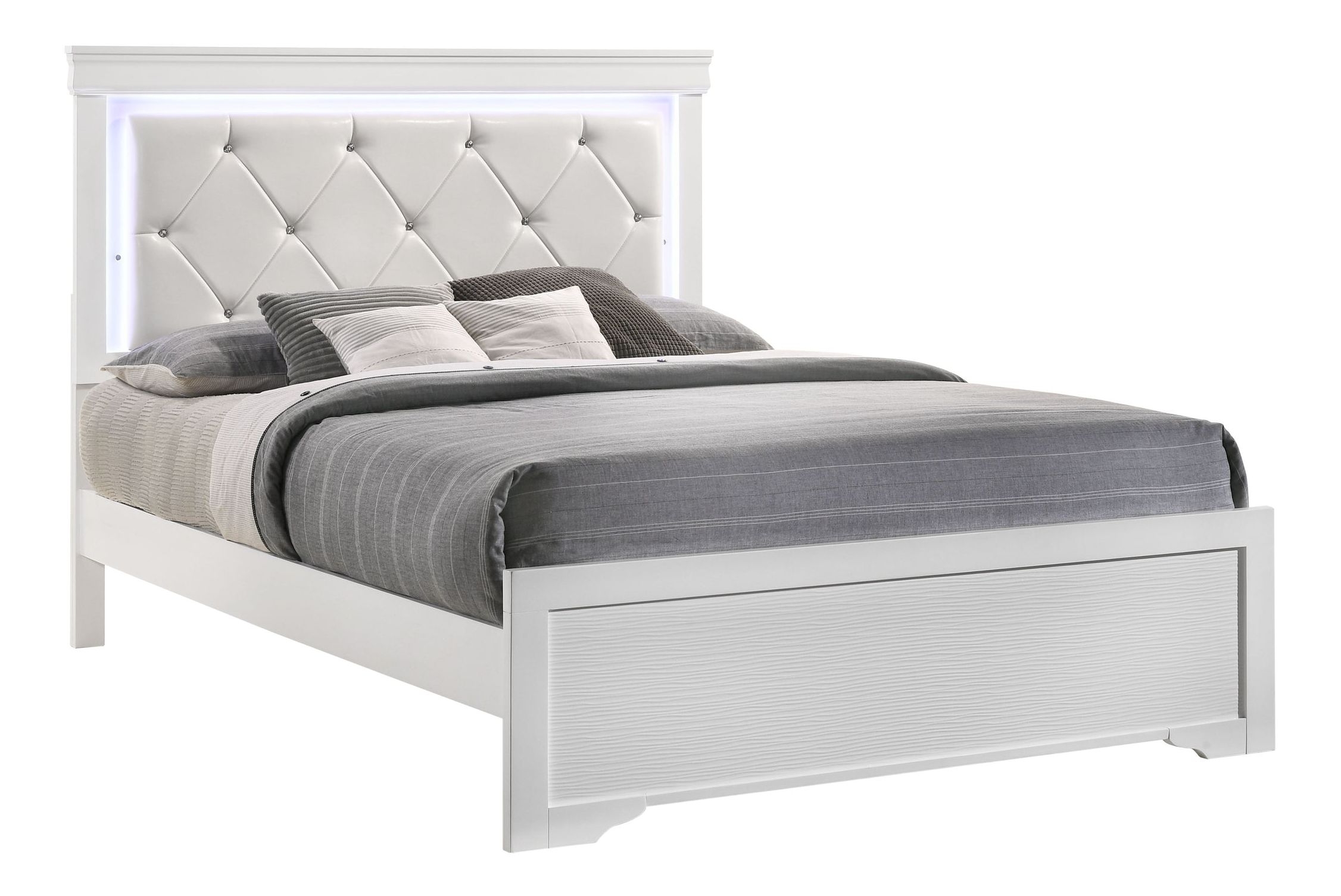 Brooklyn Twin 6 Pc Tufted Upholstery LED Bedroom set made Wood