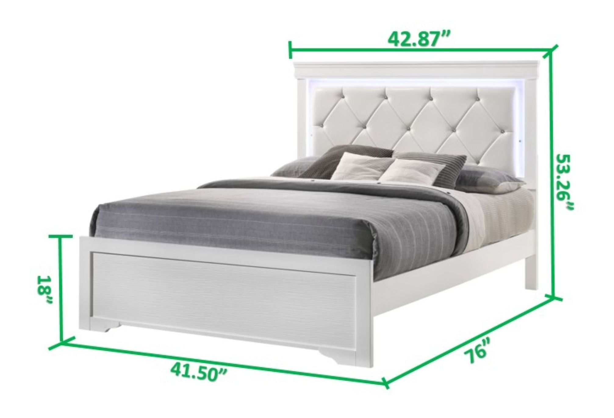 Brooklyn Twin Size Bed with Polyester Upholstered Headboard & LED Lighting
