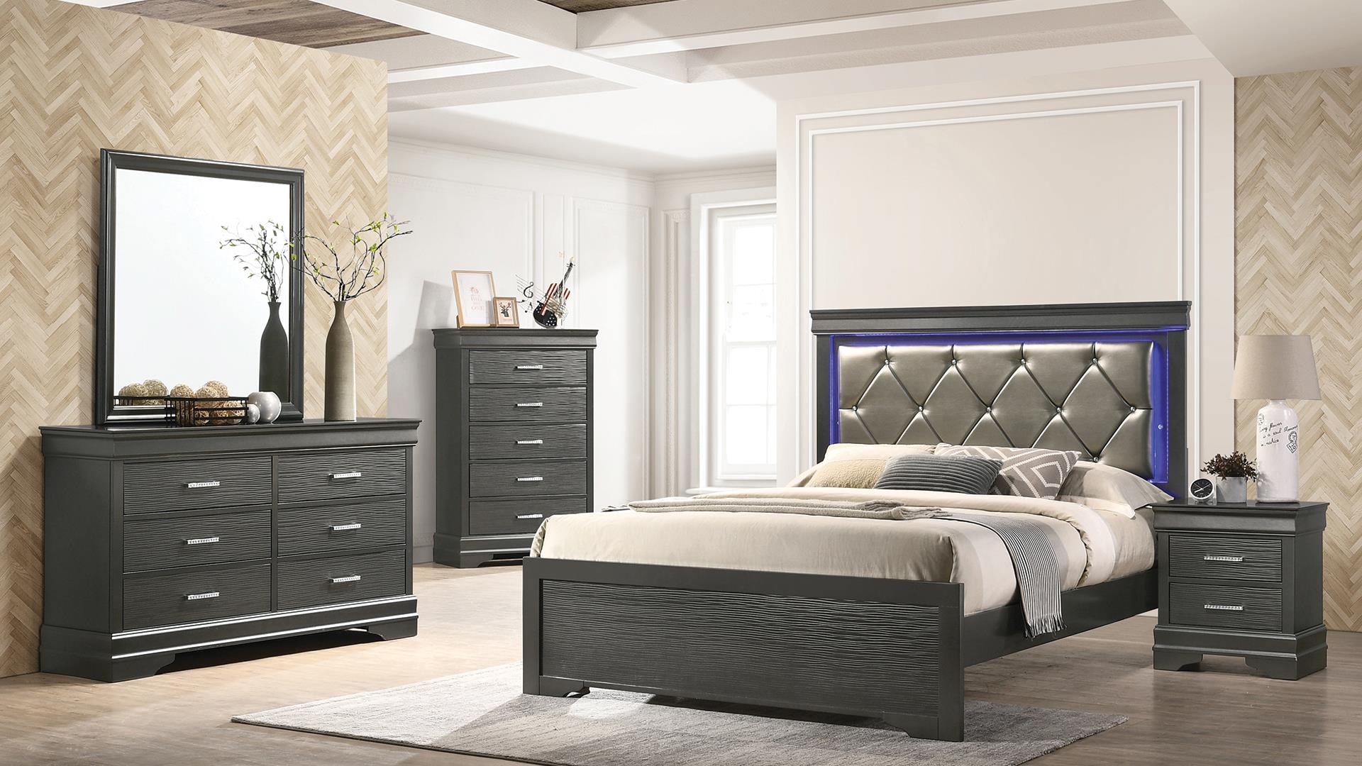 Galaxy Home Furnishings Brooklyn Twin 4 Piece LED Bedroom Set Made 