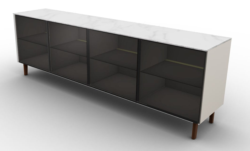 Universal Ceramic/Wood Customizable Sideboard w/4 Glass Doors & Wooden Feet