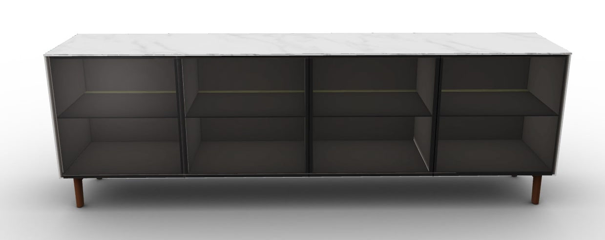 Universal Ceramic/Wood Customizable Sideboard w/4 Glass Doors & Wooden Feet