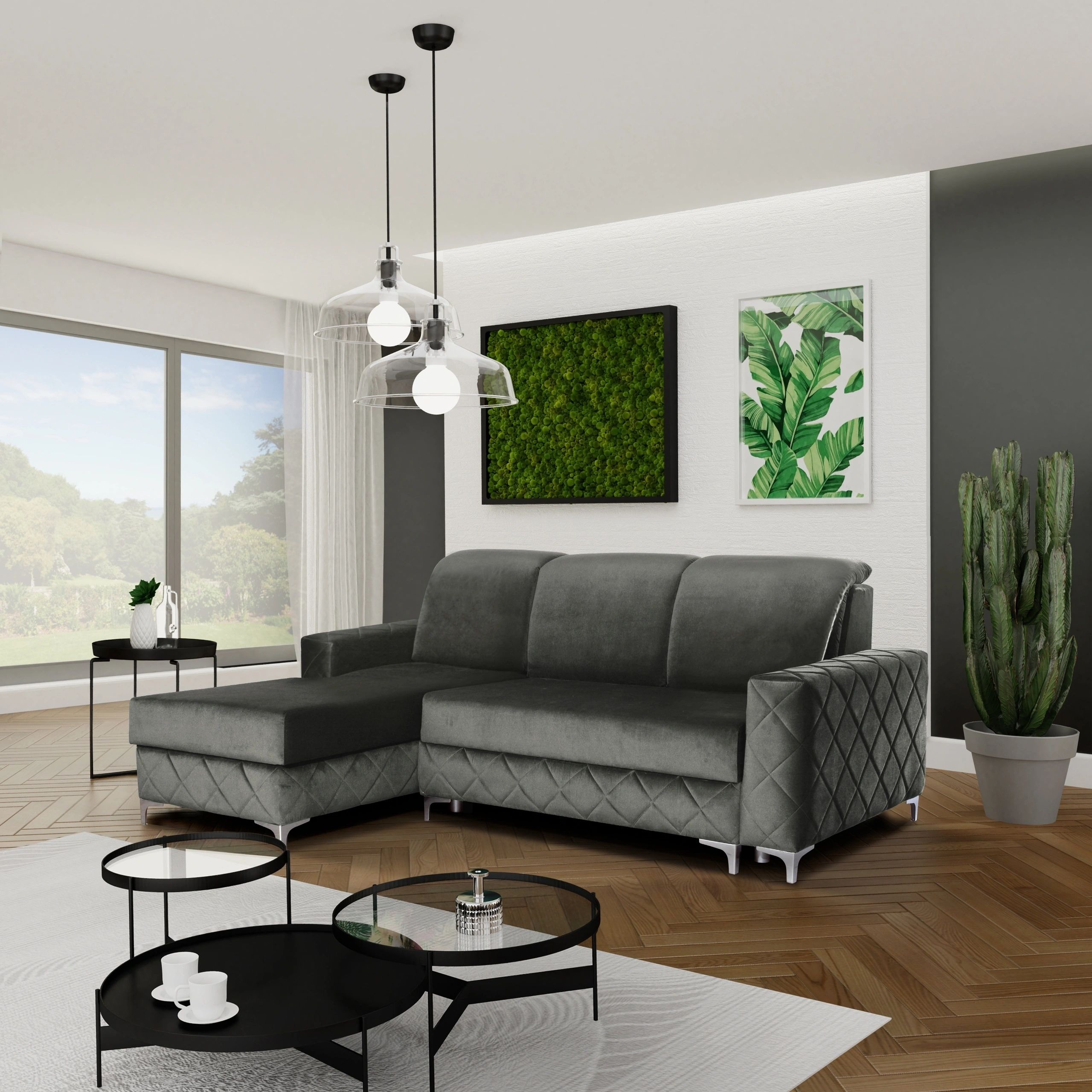 Alfredo L-Shaped Fabric Convertible Storage Sectional Sofa