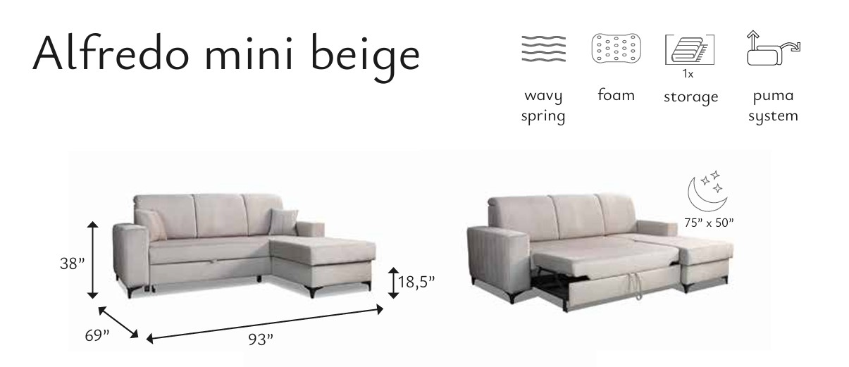 Alfredo L-Shaped Fabric Right Convertible Storage Sectional Sofa