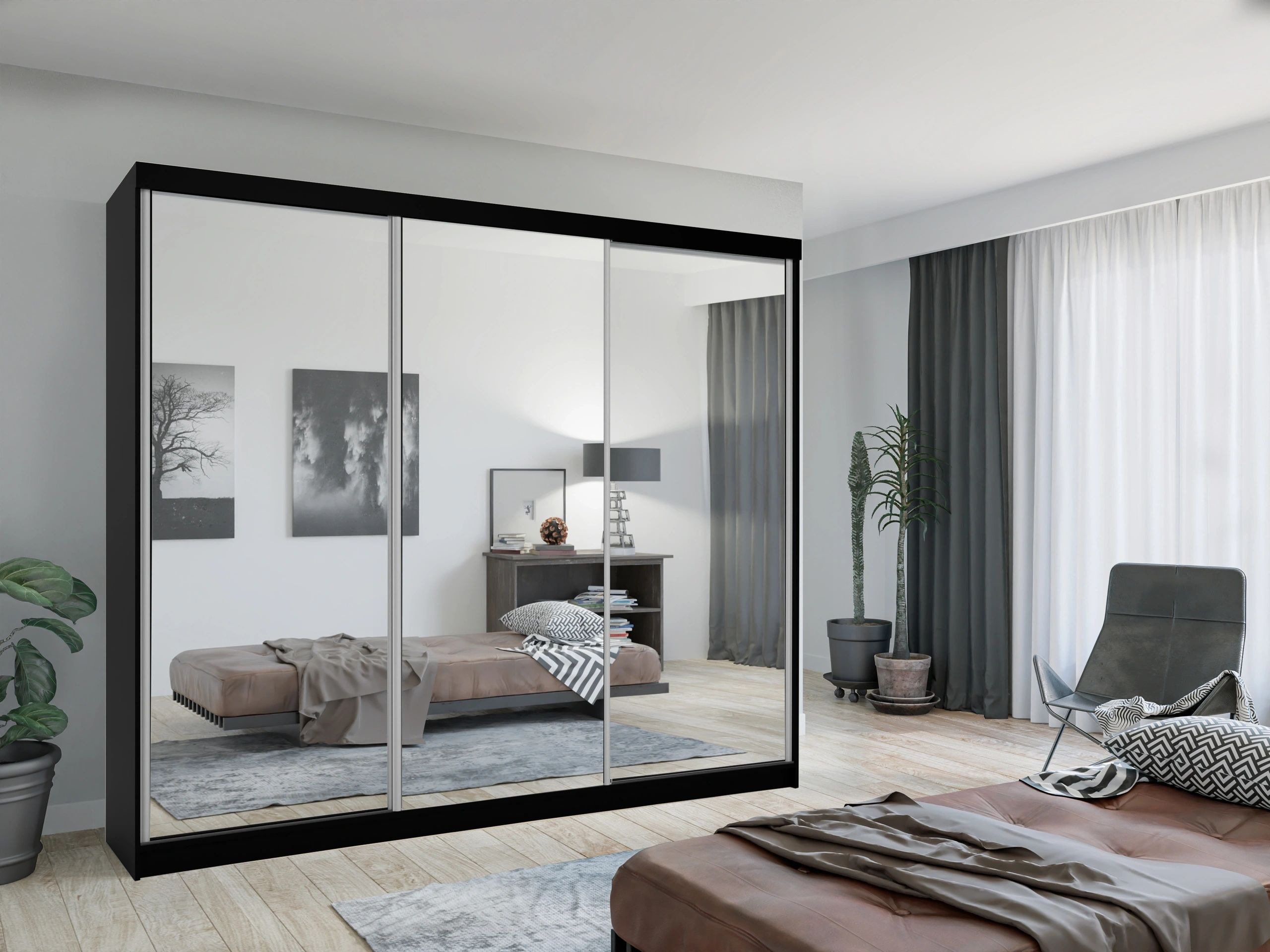 Chico 99-inch 3-Door Wood Wardrobe with Mirror