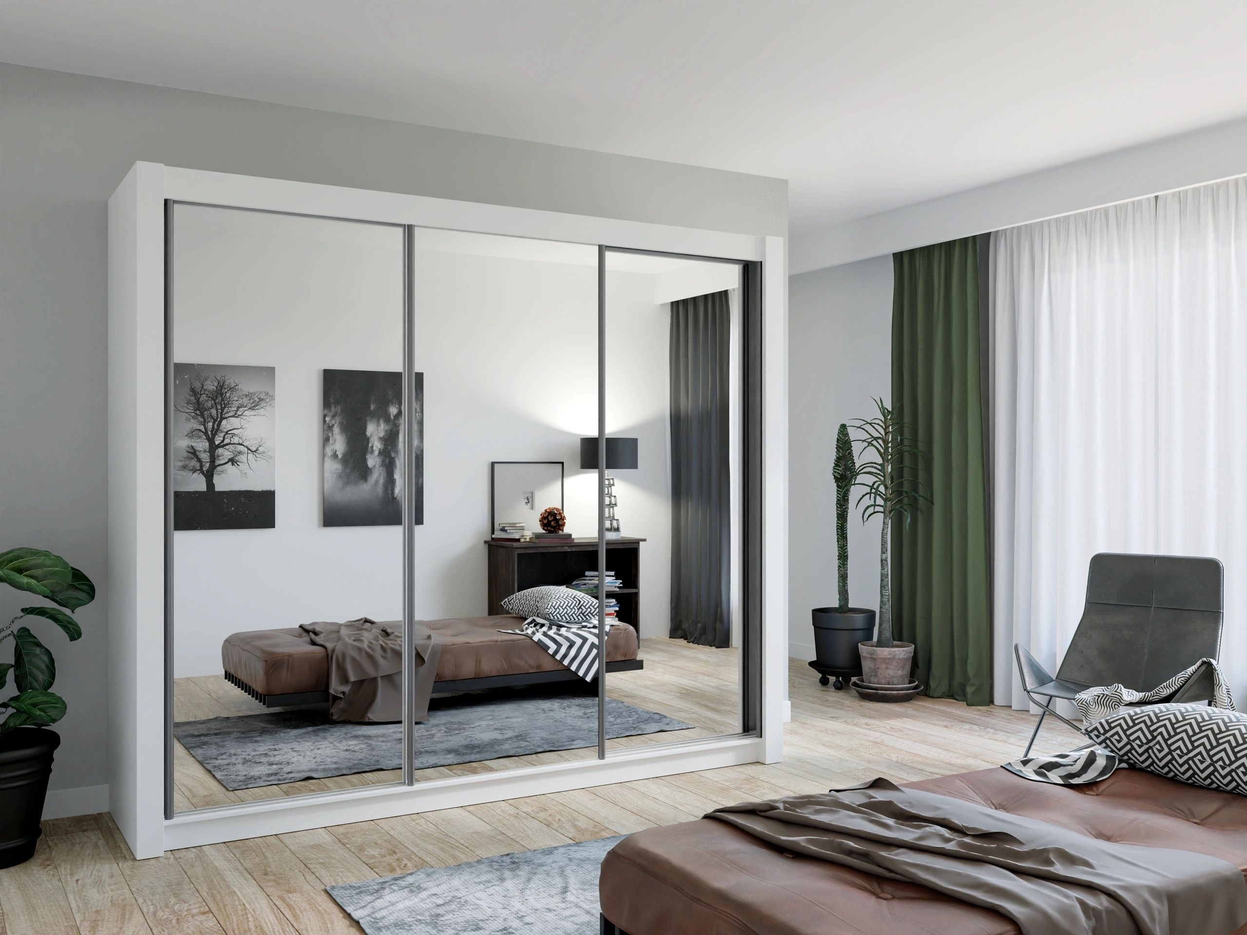 Chico 99-inch 3-Door Wood Wardrobe with Mirror