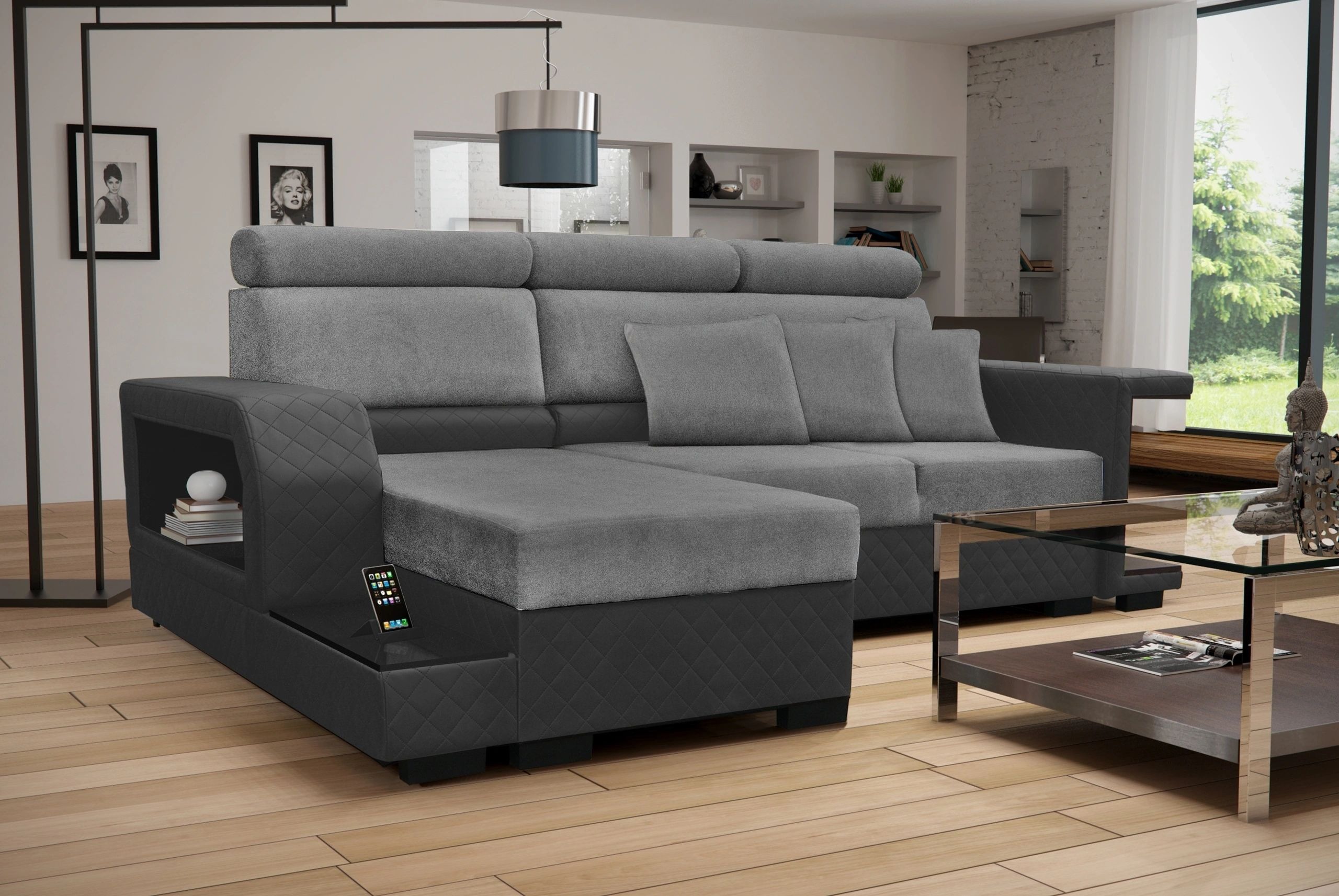 Amaro L-Shaped Fabric Convertible Storage Sectional Sofa