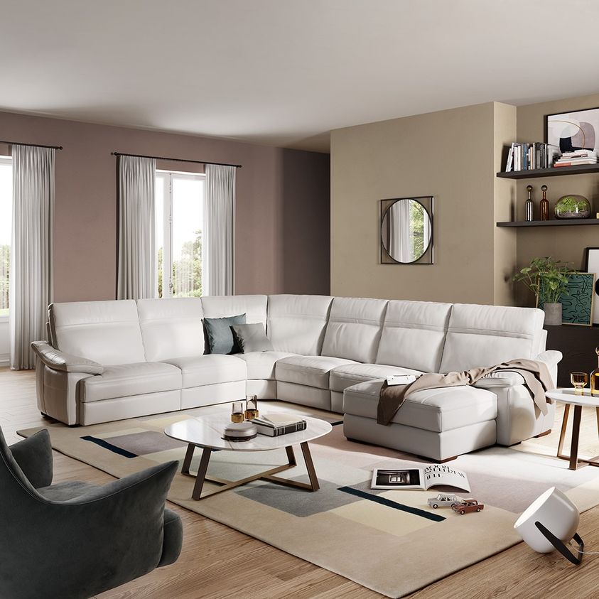 Pazienza Leather C-Shape Sectional Sofa w/ Chaise