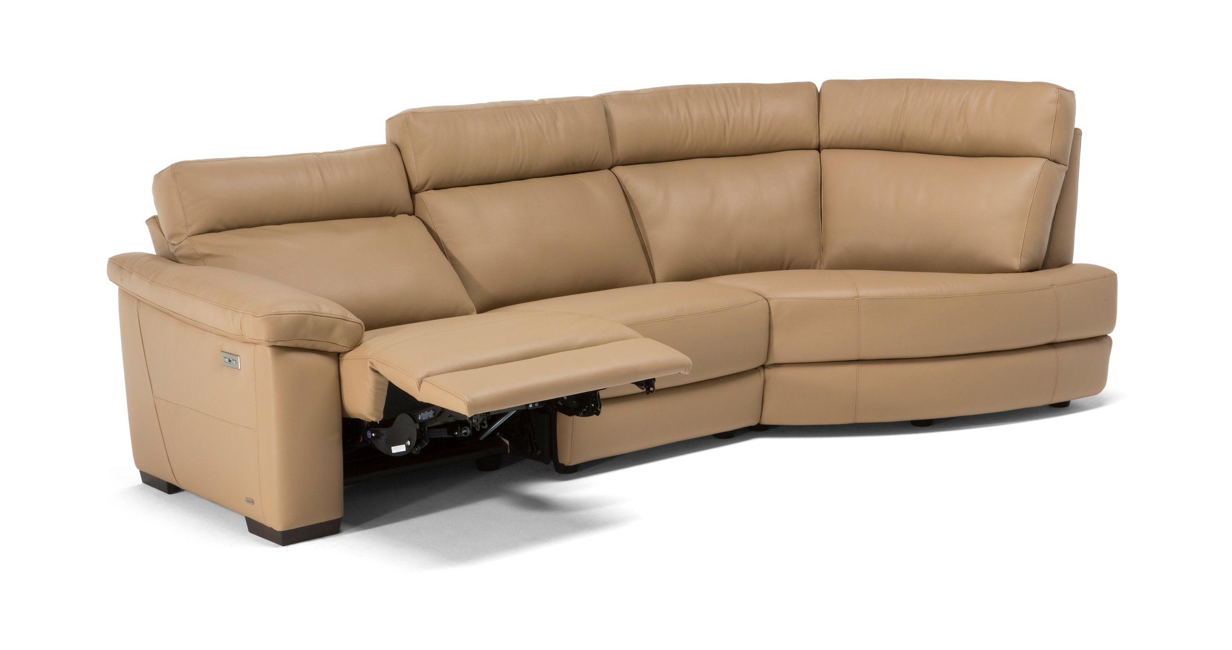 Estremo Fabric/Leather L-Shape Sectional Sofa w/Recliner & Small Round Chaise