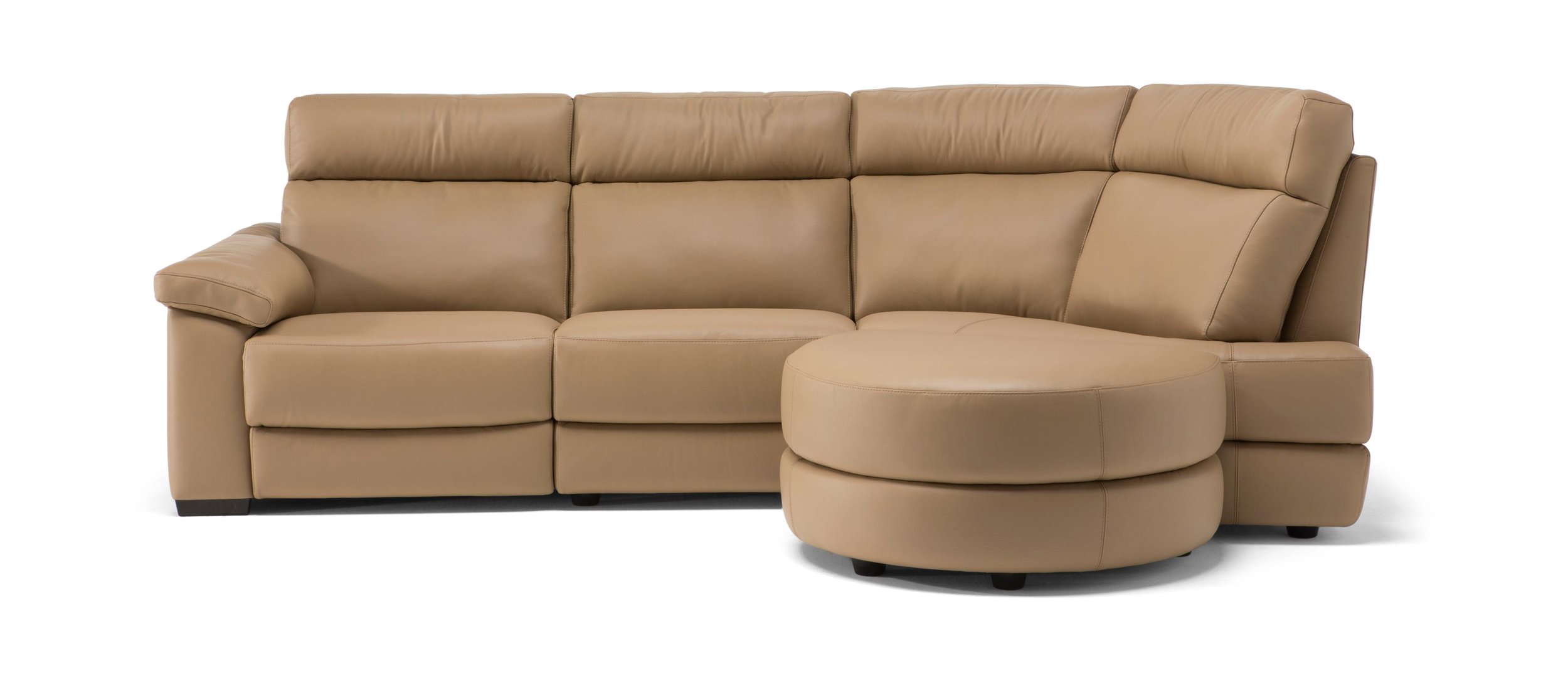 Estremo Fabric/Leather L-Shape Sectional Sofa w/Recliner & Small Round Chaise
