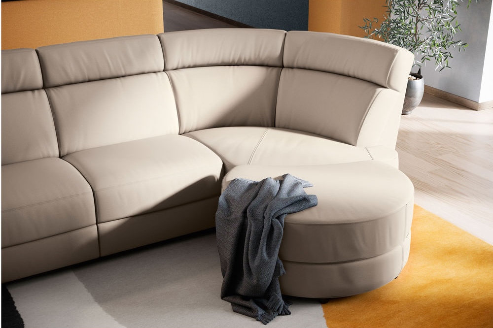 Estremo Fabric/Leather L-Shape Sectional Sofa w/Recliner & Small Round Chaise