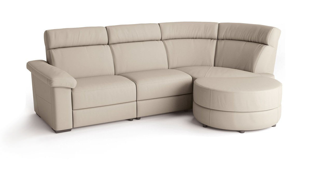 Estremo Fabric/Leather L-Shape Sectional Sofa w/Recliner & Small Round Chaise
